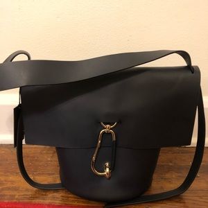 Navy Calfskin Leather Shoulder Bag